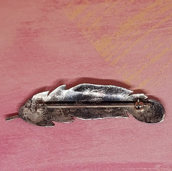 Allson Begay Native Navajo Sterling Feather Brooch - Picture 3 of 4